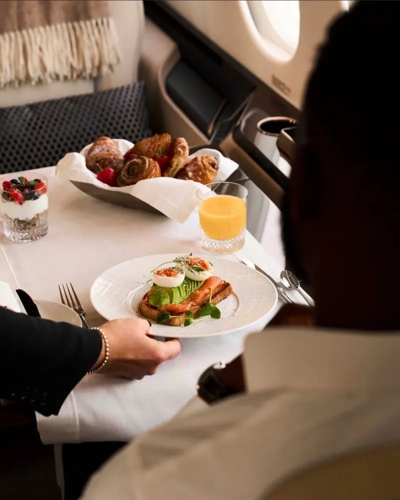In-flight dining aboard a private jet